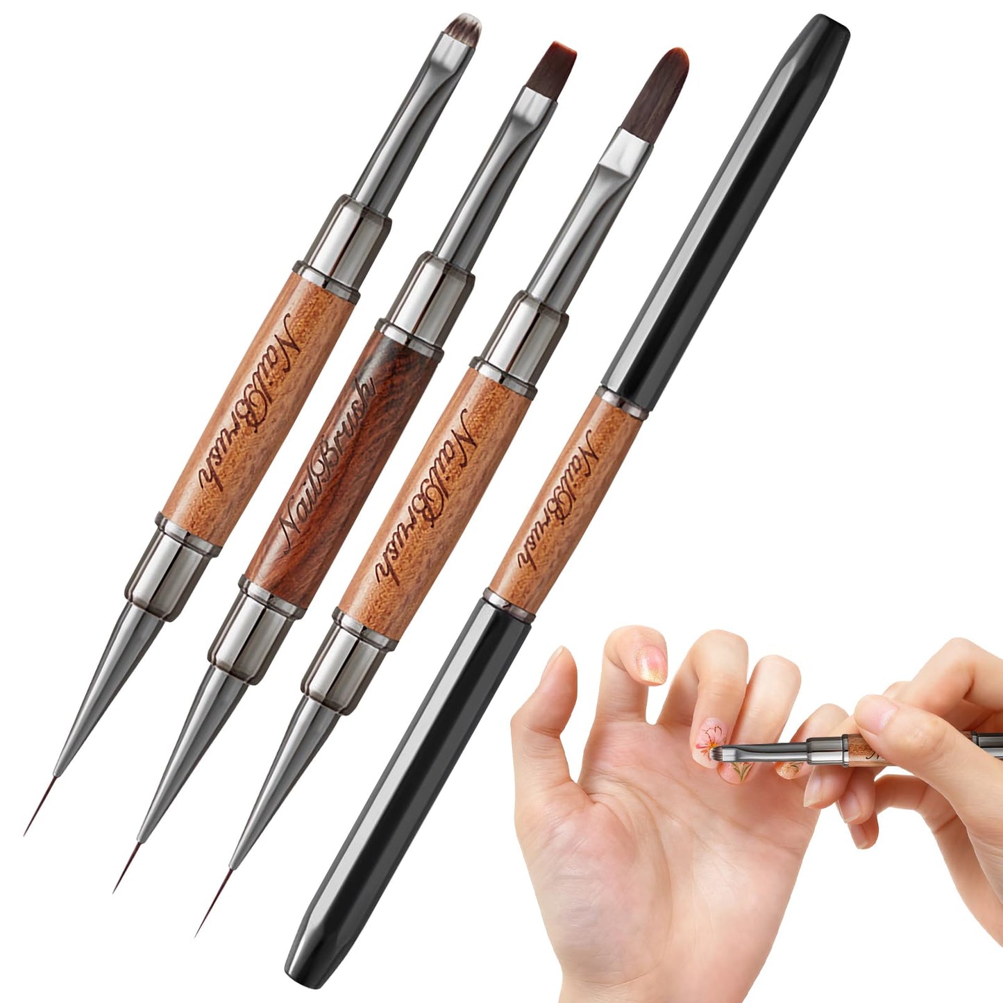 Acrylic Nail Brush Set,Double-ended Nail Brush French Tip Brush,Nail Art Painting Brush for Long Lines,Thin Details, Fine Drawing,Builder Gel,Polygel