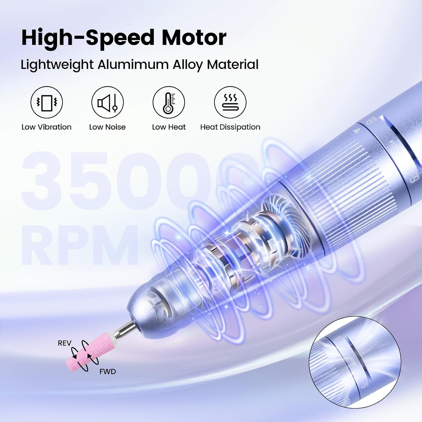 Electric Nail Drill Machine - 35000RPM Cordless Rechargeable Efile for Acrylic Gel Nails | Purple 910