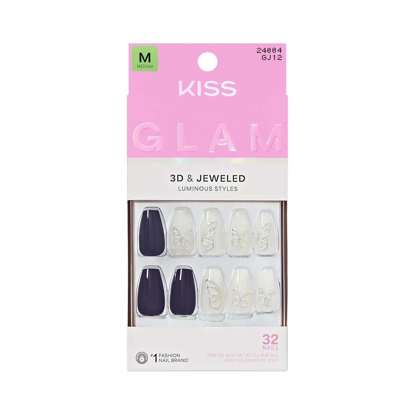 Press On Nails - Seraphic Blue Coffin Shape with Glue & Accessories | Long Size, 32 Nails Included