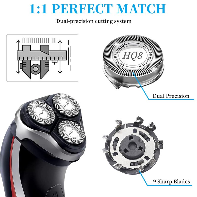 HQ8 Replacement Heads Compatible with Philips Norelco for Aquatec Shavers PT720 PT730 AT810 AT815 AT830 AT880,HQ8 Blades,3pcs.