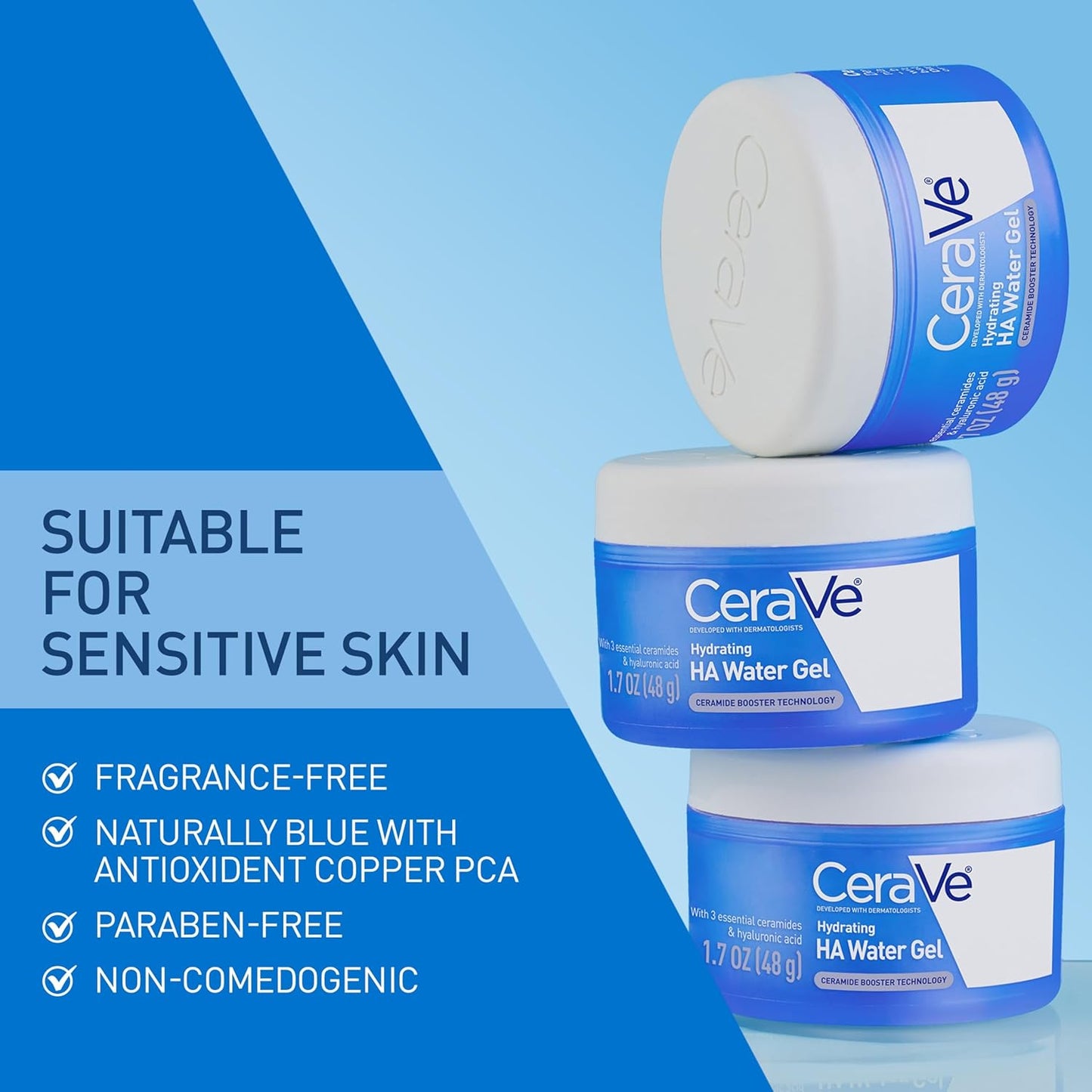 CeraVe Hydrating Hyaluronic Acid Gel - Lightweight Facial Moisturizer for Sensitive Skin | 1.7oz