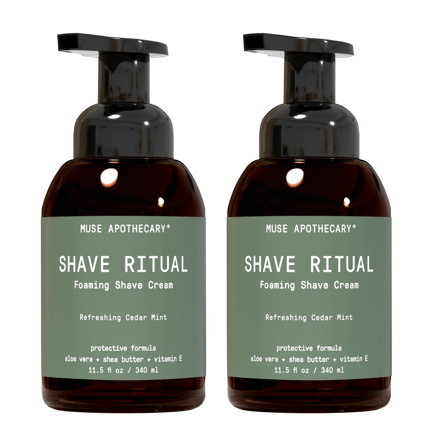 Muse Apothecary Foaming Shave Ritual - Natural Shaving Cream Sensitive Skin - Womens Shaving Cream Mens Shave Cream, Protective Formula Aloe Vera + Shea Butter + Vitamin E - Cedar Mint, 11.5oz, 2 Pack