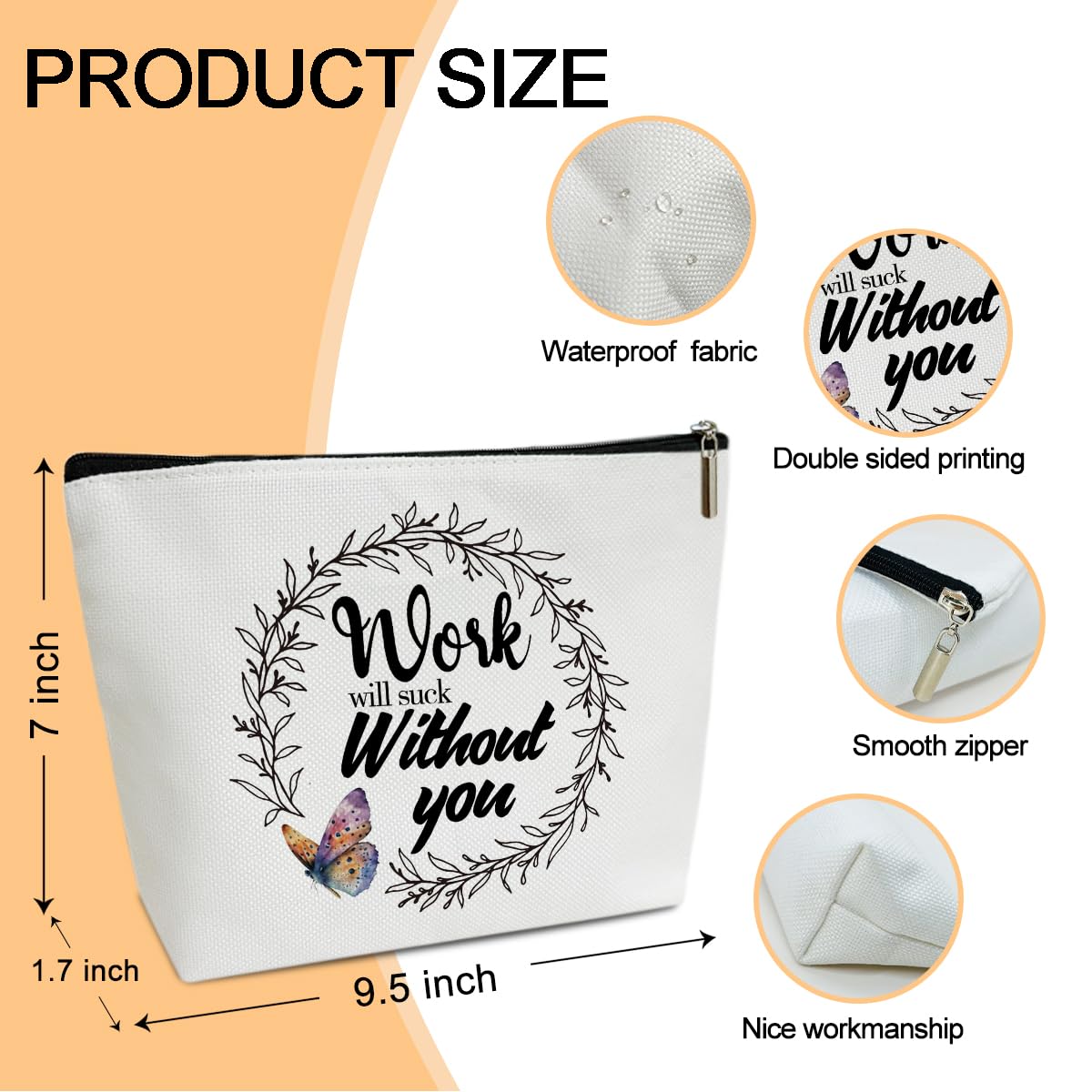 Coworker Gifts Makeup Bag, Work Will Suck Without You Make Up Bag, Travel Toiletry Bag for Women Going Away Farewell Retirement Gifts for Coworkers Boss Colleague, 1 PCS Cosmetic Bag for Pouch -B11