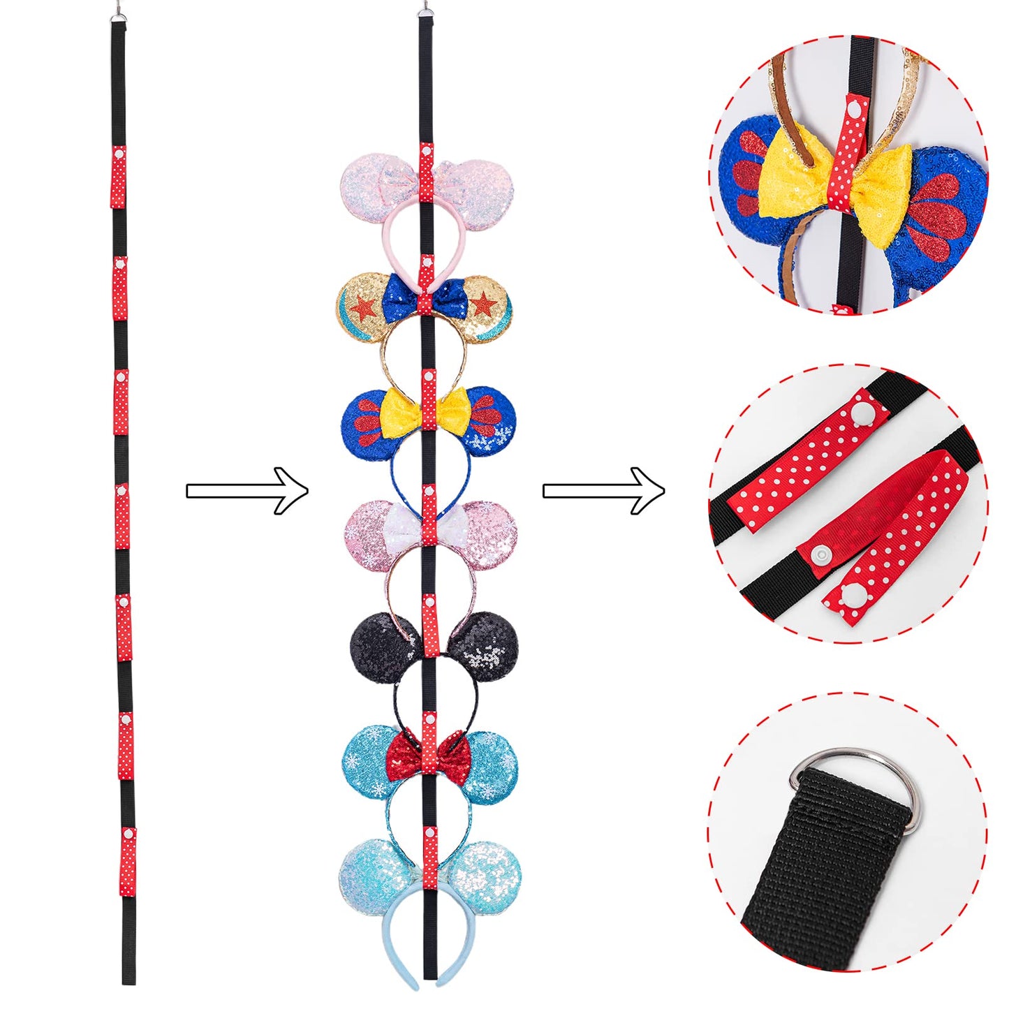 Gocasmus 3 Pcs Mouse Ears Headband Holder Hanging Headband Organizer Bow Headpiece Hair Accessories Vertical Headband Holder Wall Display Decor
