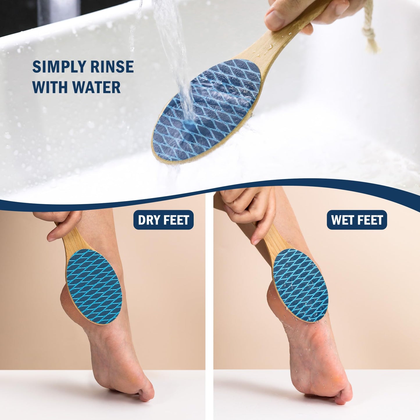 FVION Bamboo Foot File Callus Remover - Portable Foot Scrubber Pedicure Feet Sander File, Double-Sided Heel Scraper for Smooth and Soft Feet