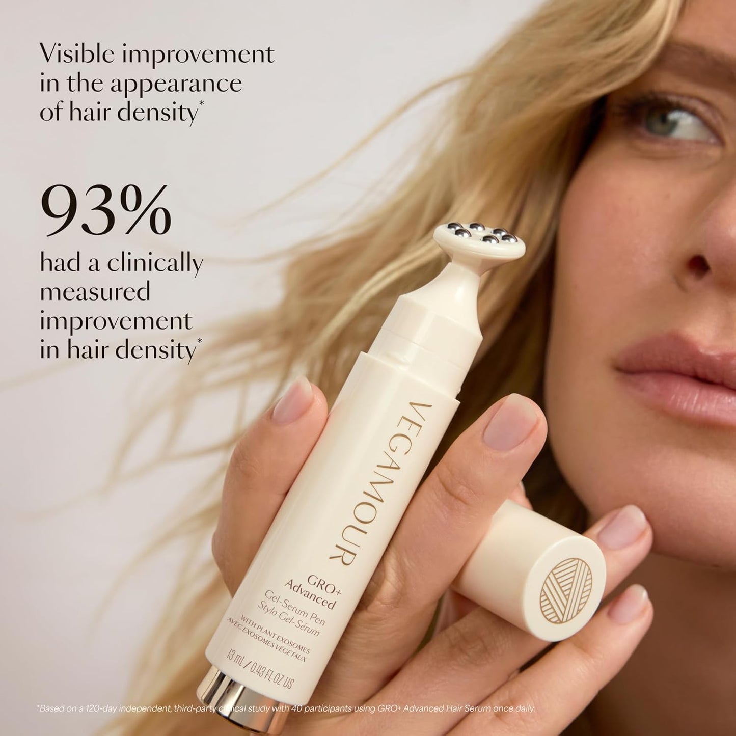 VEGAMOUR GRO+ Advanced Hair Density Gel-Serum | Cooling Massage Pen for Thinning Hair, Vegan & Cruelty-Free