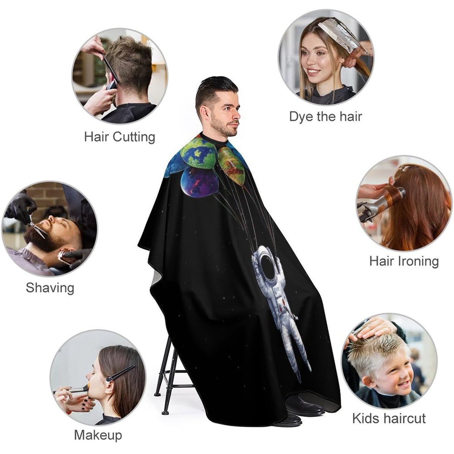Men's Professional Hair Cutting Cape with Adjustable Closure Barber Cape Trippy Space Astronaut Planet Art