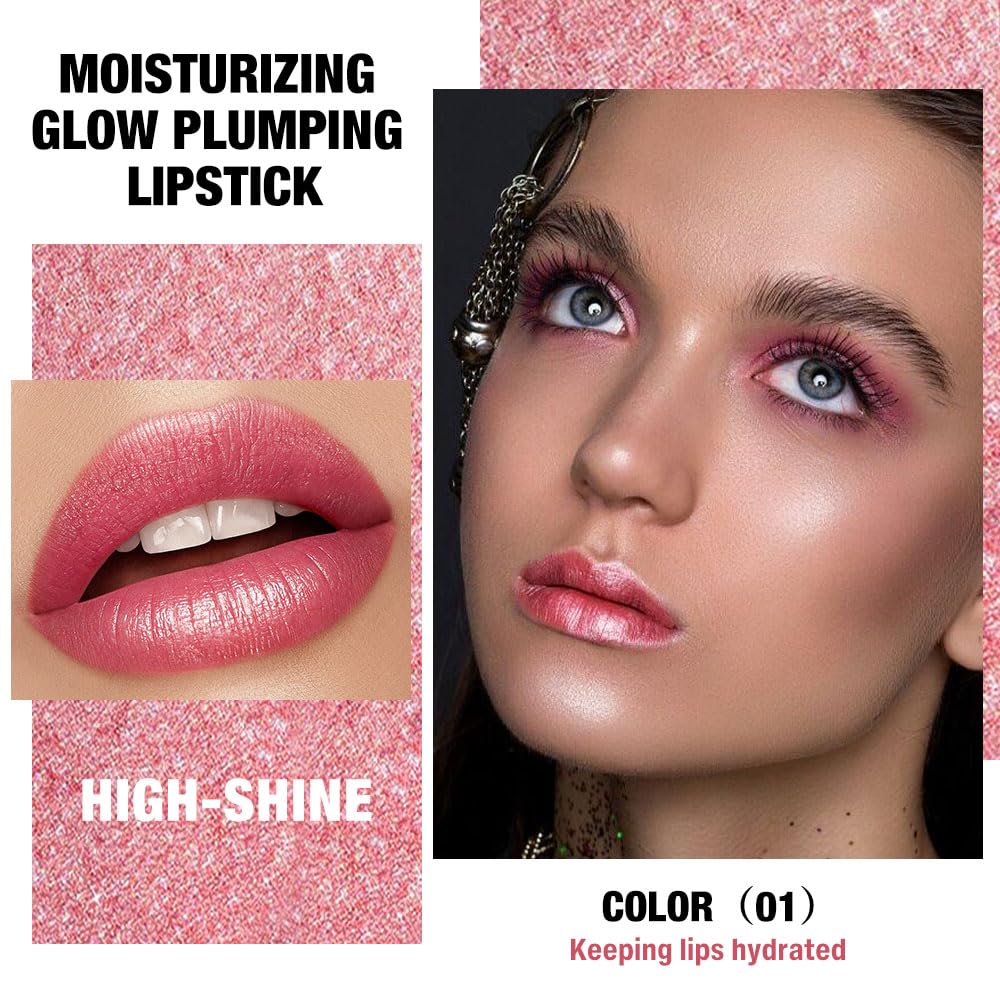 Nude Pink Shimmer Lipstick - Metallic Moisturizing Glow & Plumping Formula | Long-Lasting Waterproof (01#Nude Pink)