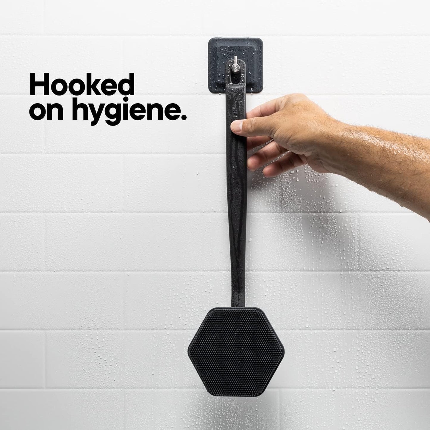 Silicone Back Scrubber - Exfoliating Bath Brush with Long Ergonomic Handle & Non-Slip Grip | Charcoal