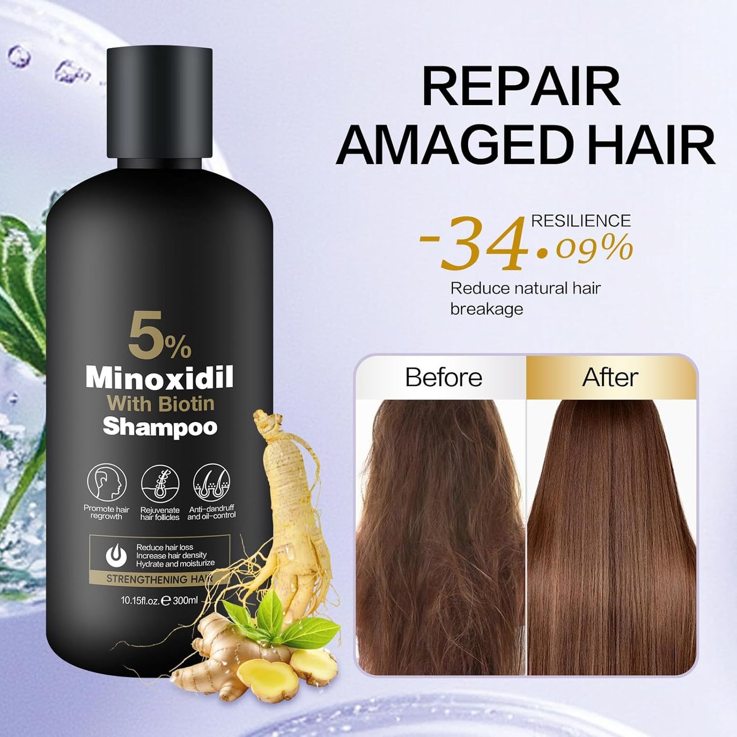 Minoxidil Shampoo & Conditioner Set for Hair Growth - Biotin & Ginseng Formula | 600ml Duo for Thicker, Fuller Hair