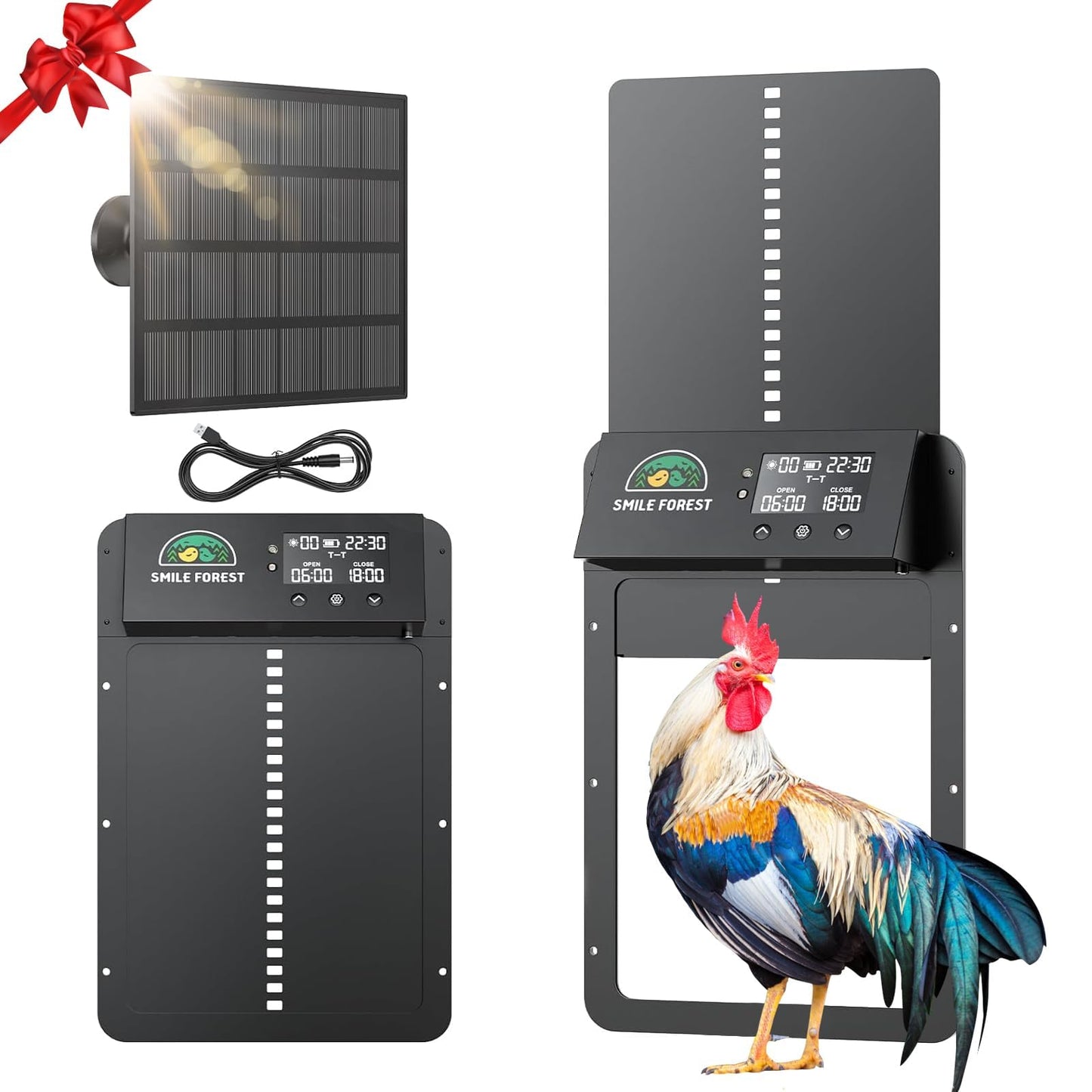 Automatic Chicken Coop Door with Light Sensor & Timer Control - Multi-Mode Chicken Door Opener with Solar Charging