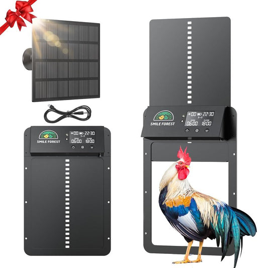 Automatic Chicken Coop Door with Light Sensor & Timer Control - Multi-Mode Chicken Door Opener with Solar Charging