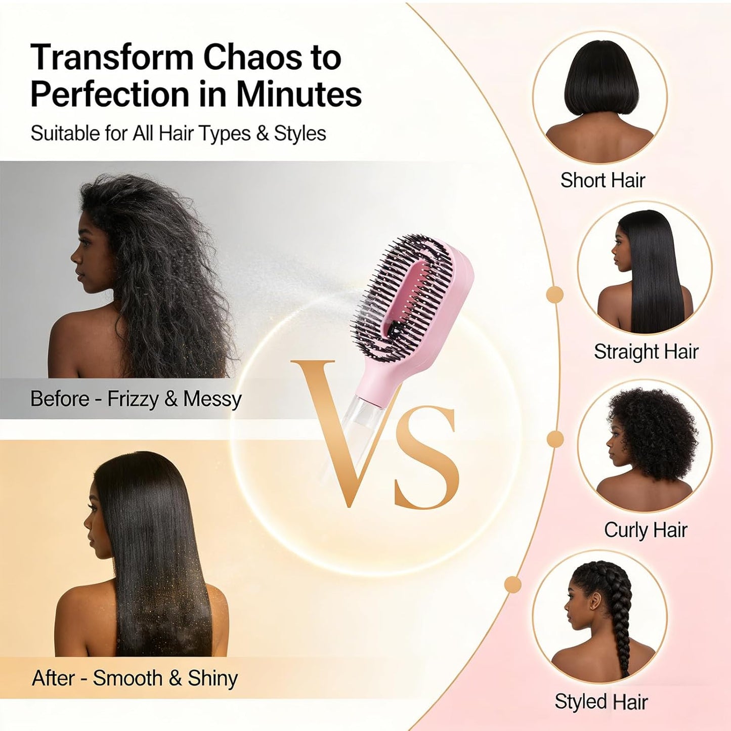 Hair Brush with Water Spray - 2-in-1 Detangling Tool for Frizz Control | Portable Mist Comb for Thick, Curly & Fine Hair - Green