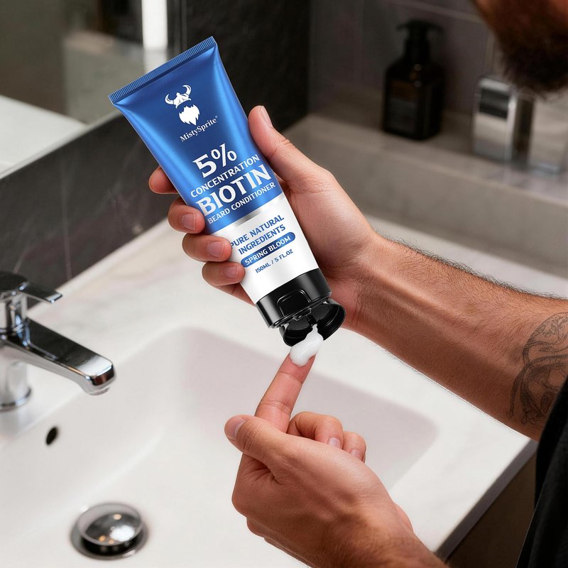 MistySprite Biotin Beard Conditioner - 5% Strength for Thicker Beard Growth, Less Itch - Hydrates & Softens Dry Coarse Facial Hair - 5 oz, Spring Bloom Scent