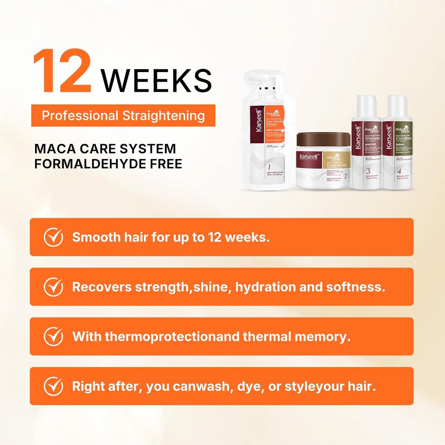 Maca Essence Hair Treatment Kit - Professional Keratin Straightening for Softer, Shinier Hair | 12 Weeks Home Use, All Hair Types