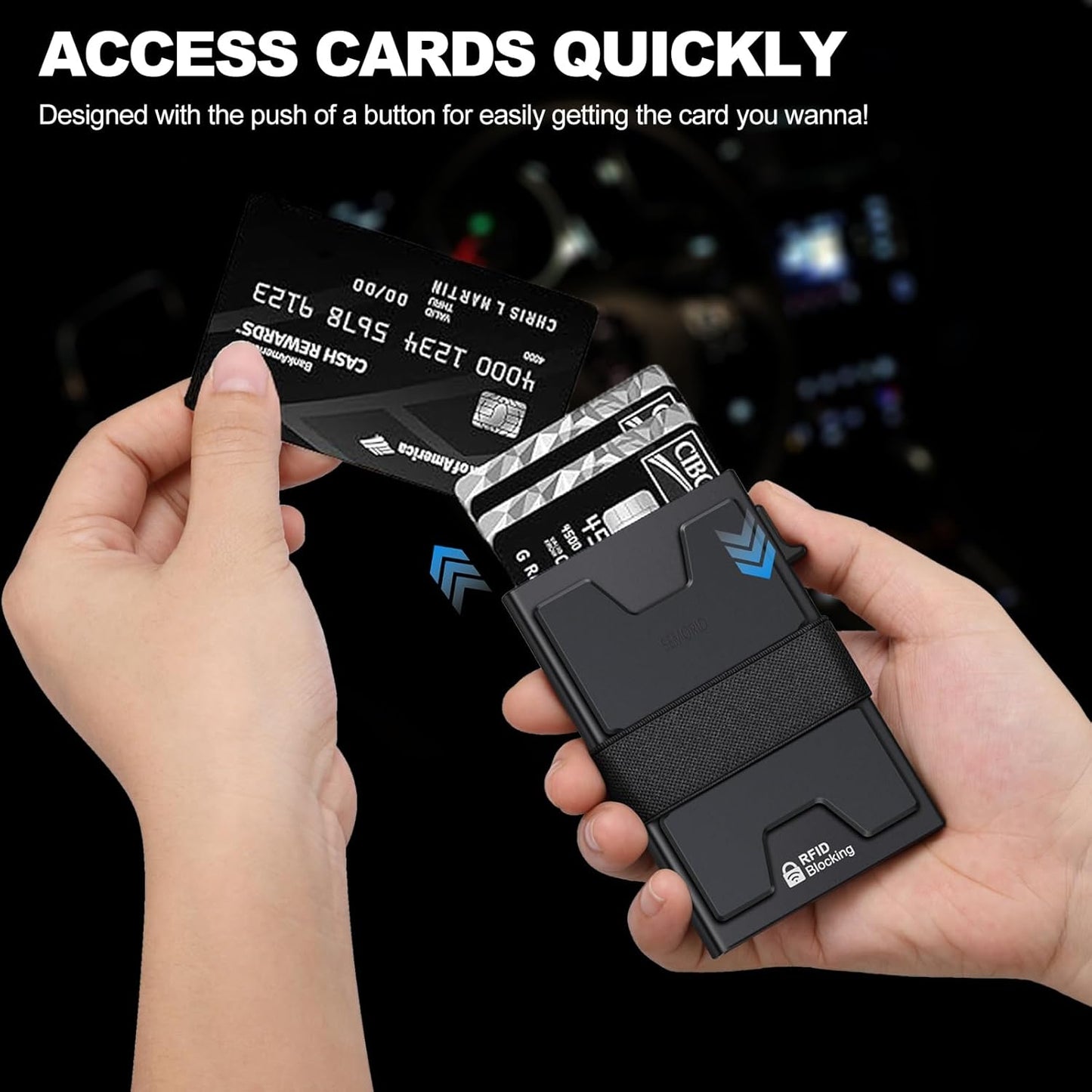 Slim Aluminum Card Holder Wallet - RFID Blocking Minimalist Design | Holds 12+ Cards & Cash - Black