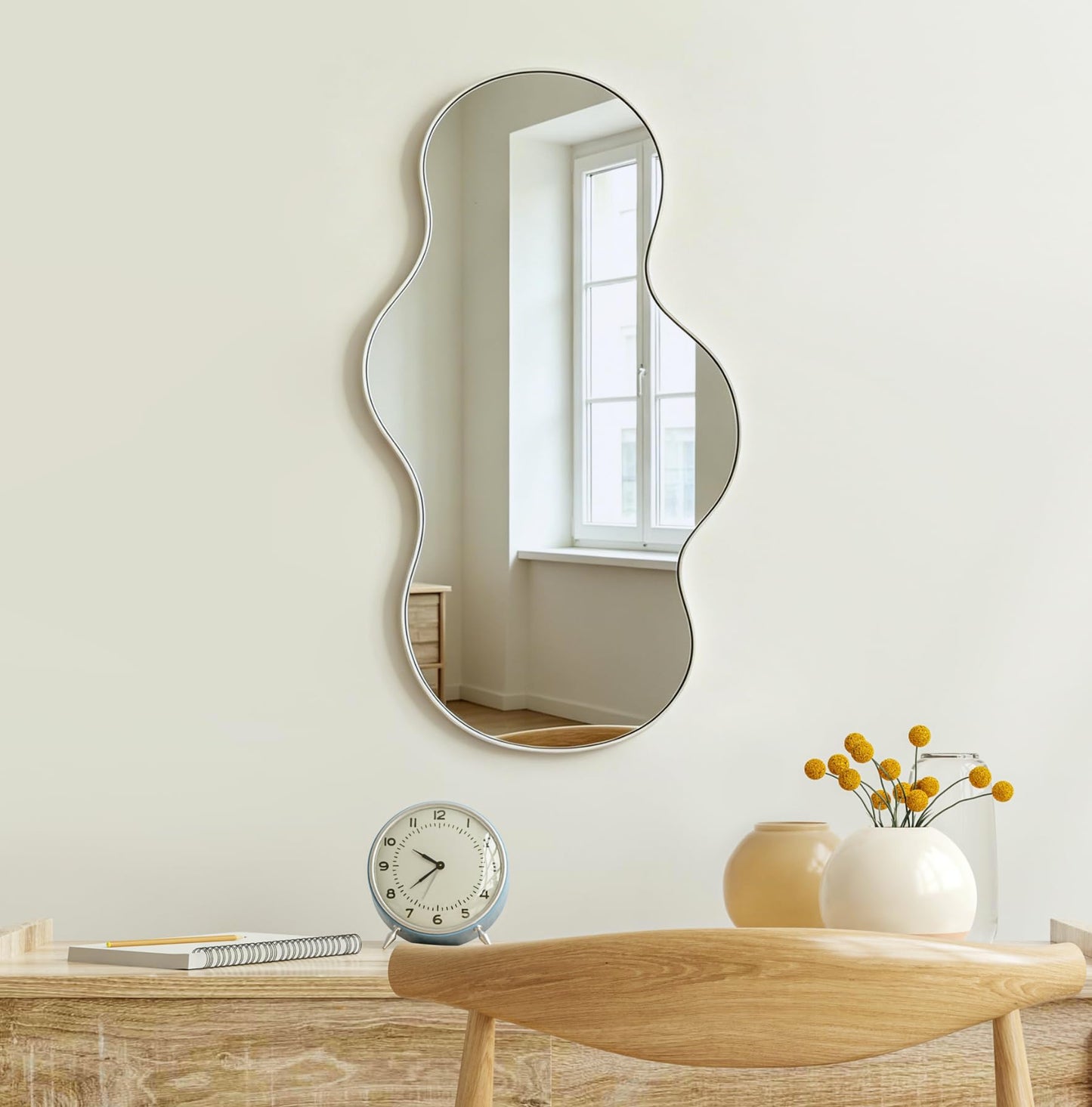 HanFuturio Irregular Wall Mirror,36x20 inch Gold Asymmetrical Mirror, Wall Mounted Mirrors Decorative, Modern Mirror for Bathroom Bedroom Living Room Entryway, Cloud Frameless