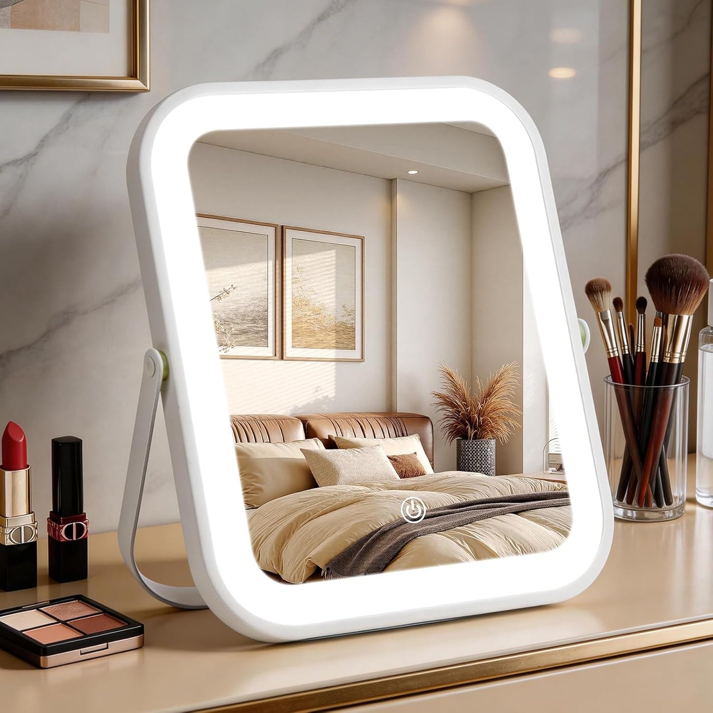 Rechargeable Makeup Mirror with Lights - 10"×8" Dimmable HD Vanity Mirror | Smart Touch, 3-Color Lighting, Portable Travel Essential