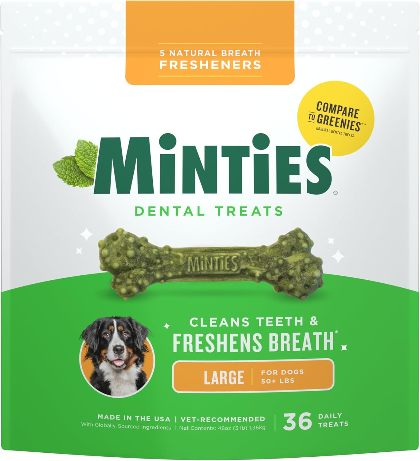 Dog Dental Bone Treats - Minties for Fresh Breath & Clean Teeth | Tiny/Small, 16 Ounces, 40 Count