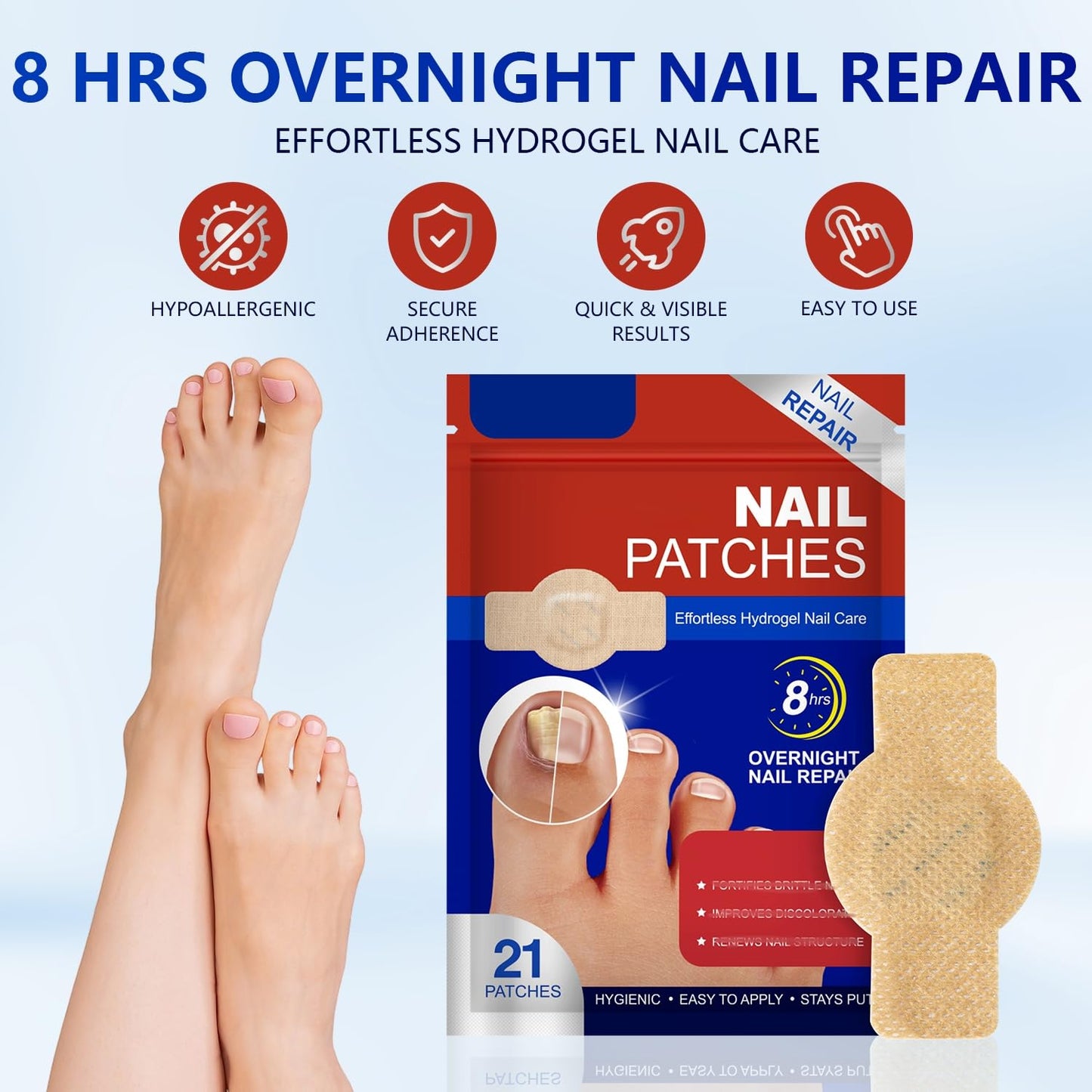 Extra Strength Toenail Treatment - Overnight Nail Patches for Damaged Nails | 42 Pcs