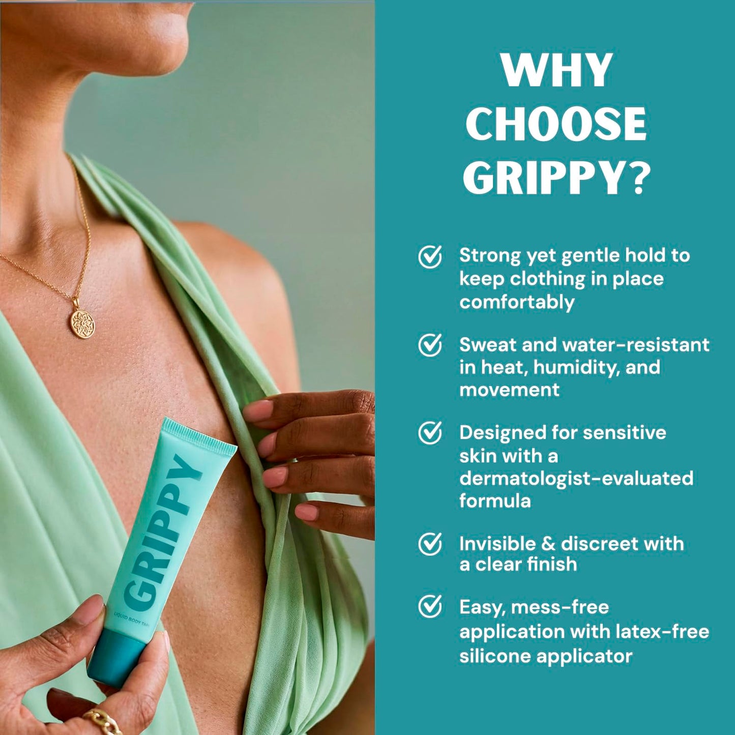 Grippy Roll-On Body Adhesive | Invisible & Sweat-Resistant Fashion Tape for Sensitive Skin - 20ml