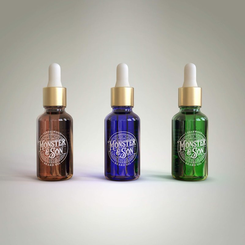 Monster&Son Cold Pressed Beard Oil Variety Pack x3 - Helps to Hydrate, Style and Promote New Hair Growth - Rich in Vitamins & Minerals - Jojoba, Argan & Meadowfoam Oils - Ideal Gift for Bearded Men