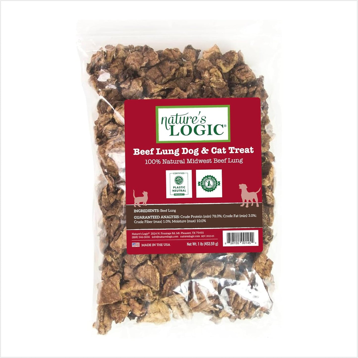 Beef Lung Dog & Cat Treats - 100% Natural USDA Beef - High Protein Roasted Snacks | 1lb