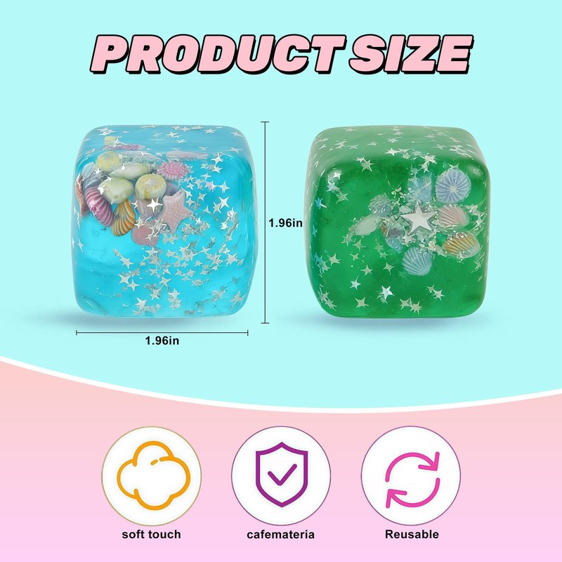Ice Cube Cube Fidget Toys - Sensory Toys for Kids with Real Sea Shells, Squishy Fidget Toy for Kids & Adults | Non-Toxic Squeeze Ball for Anxiety, Focus & Calm for School, Office