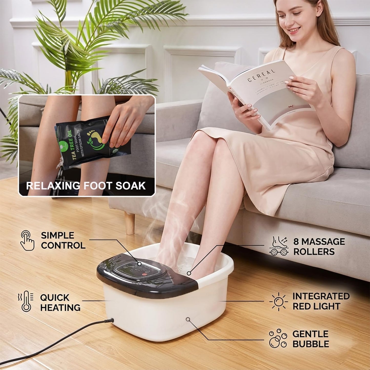 Foot Soaking Tub - Spa Bath Massager with Heat & Vibration | Epsom Salt Soaker for Relaxation & Pain Relief