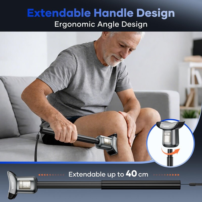 kensen Back Hair Trimmer – 2-in-1 Dual Blade (Foil + T-Blade) LED Power Display IPX6 Waterproof Type-C Fast Charging Extendable Handle for Men’s Body Grooming for Back Chest Shoulders Foot Hair