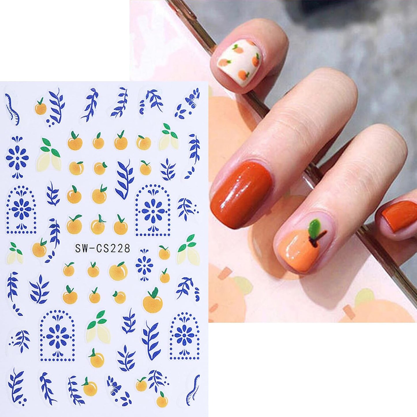 3D Summer Nail Art Stickers - Cute Fruit Decals for DIY Manicure | 5 Sheets of Lemon, Strawberry & Blueberry Designs