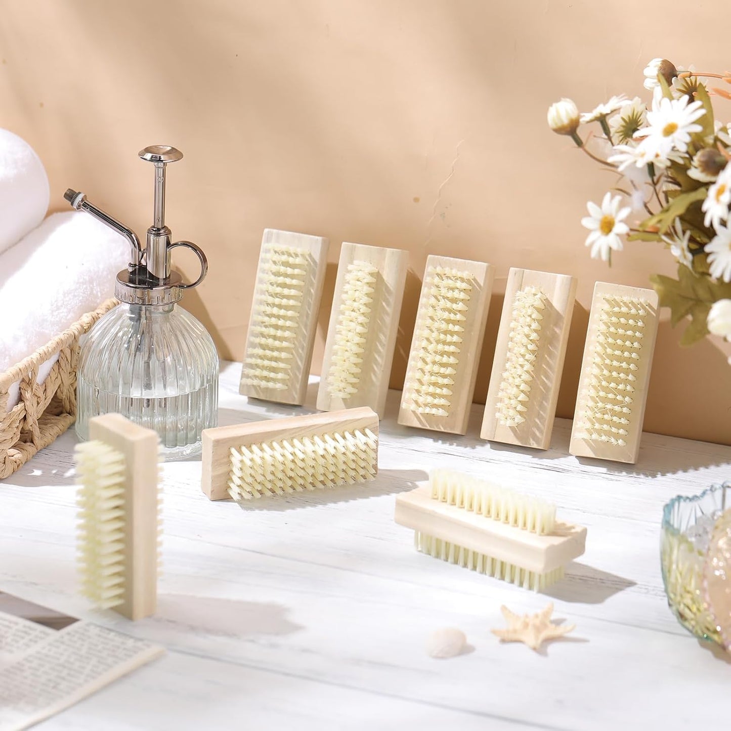 Wooden Nail Brush Set - 12 Pack Two-Sided Heavy Duty Stiff Scrubbers for Nails & Toes | Non-Slip Design