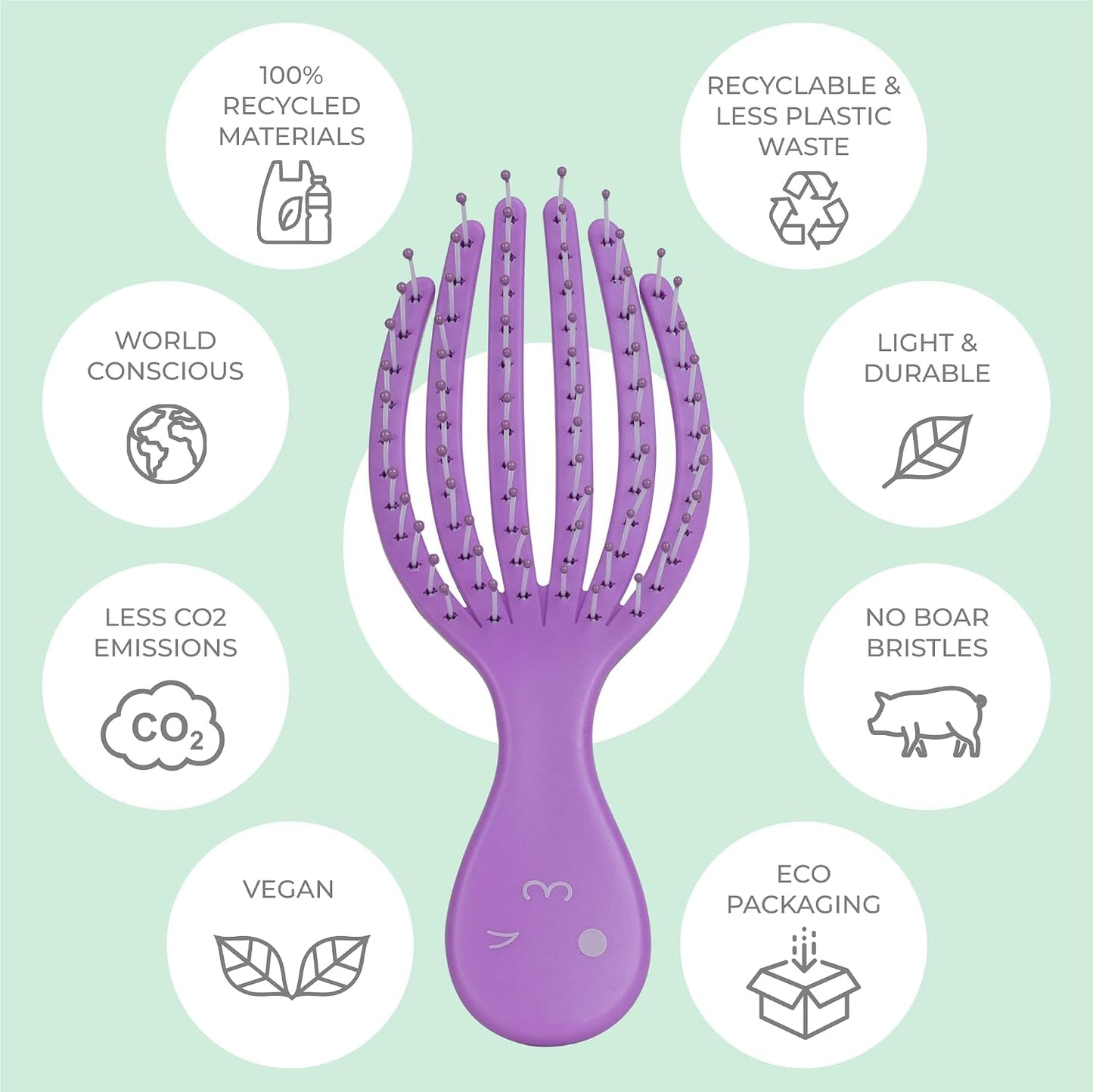Mini Detangling Hairbrush - Colorful Octopus Design for Effortless Wet & Dry Hair - Small Purple Hairbrush