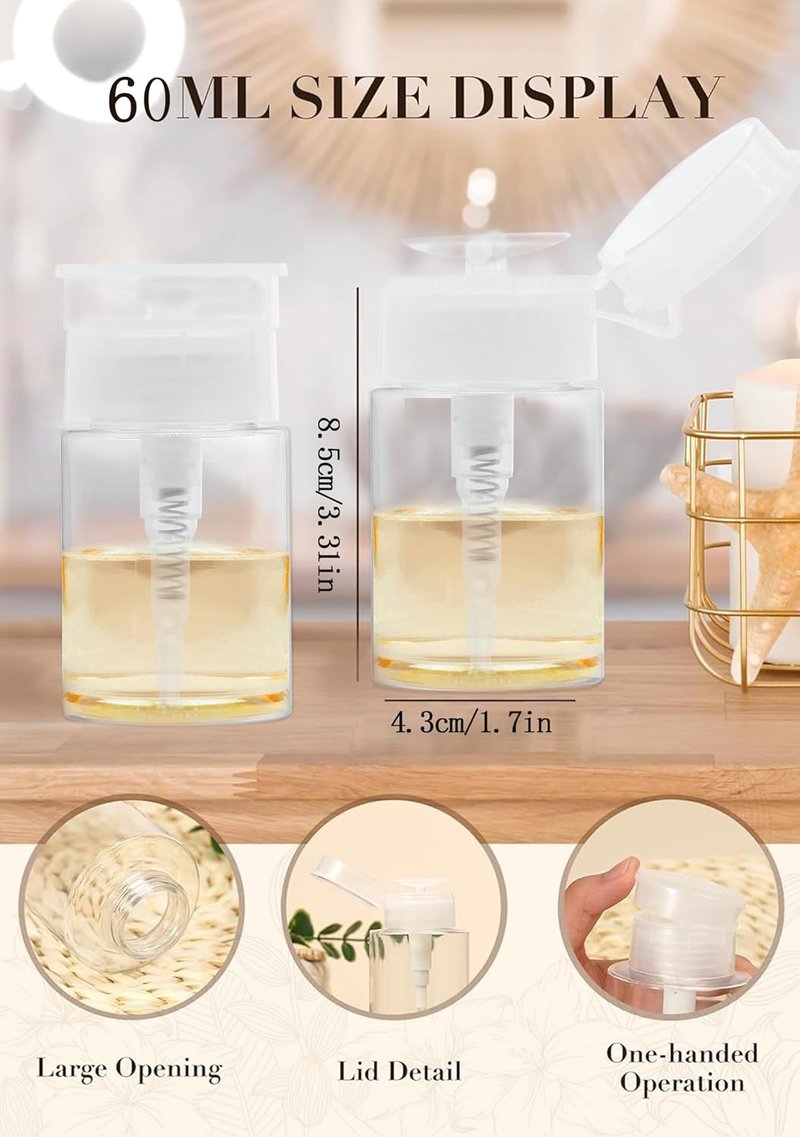 Push Down Pump Dispenser - 3 Pack Empty Bottles for Nail Polish, Makeup Remover, Facial Toner | 2.03oz/60ML