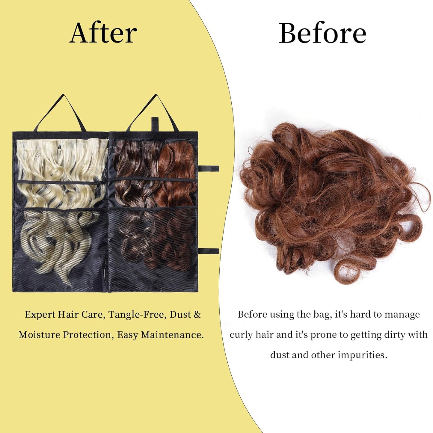 Travel-Friendly Halo Hair Extensions Holder Bag - Lightweight PVC Storage for Multiple Hairpieces | Portable & Easy Fold (Black)