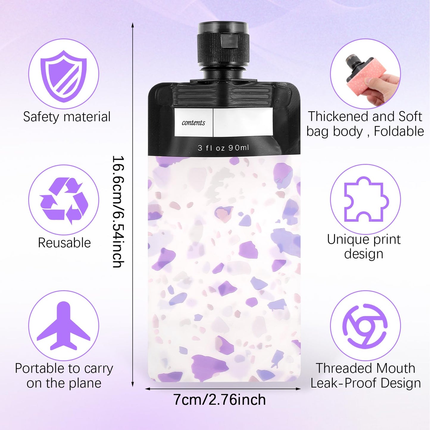 Dimeho 6 Pcs Travel Pouches for Toiletries, 3 oz Travel Size Containers Leak Proof Empty Squeeze Pouches TSA Approved Refillable Travel Bottles for Liquids Shampoo Conditioner Pouch Travel Accessories