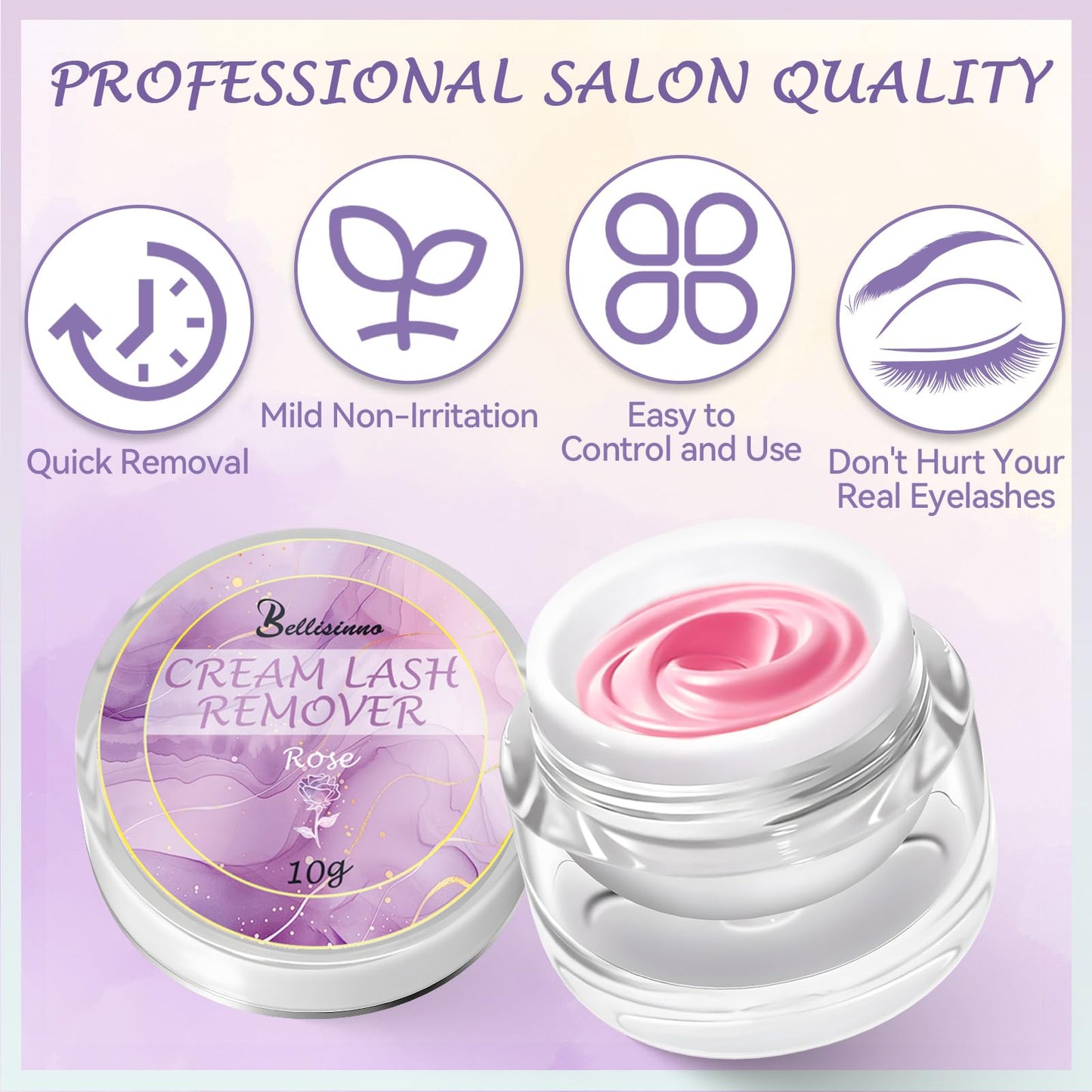 Bellisinno Eyelash Remover for Extensions, Eyelash Extension Remover Rose Scent, Lash Remover for Lash Extensions with Eye Pads, Non-Irritating, No Residual Fast Remover Kit,10g