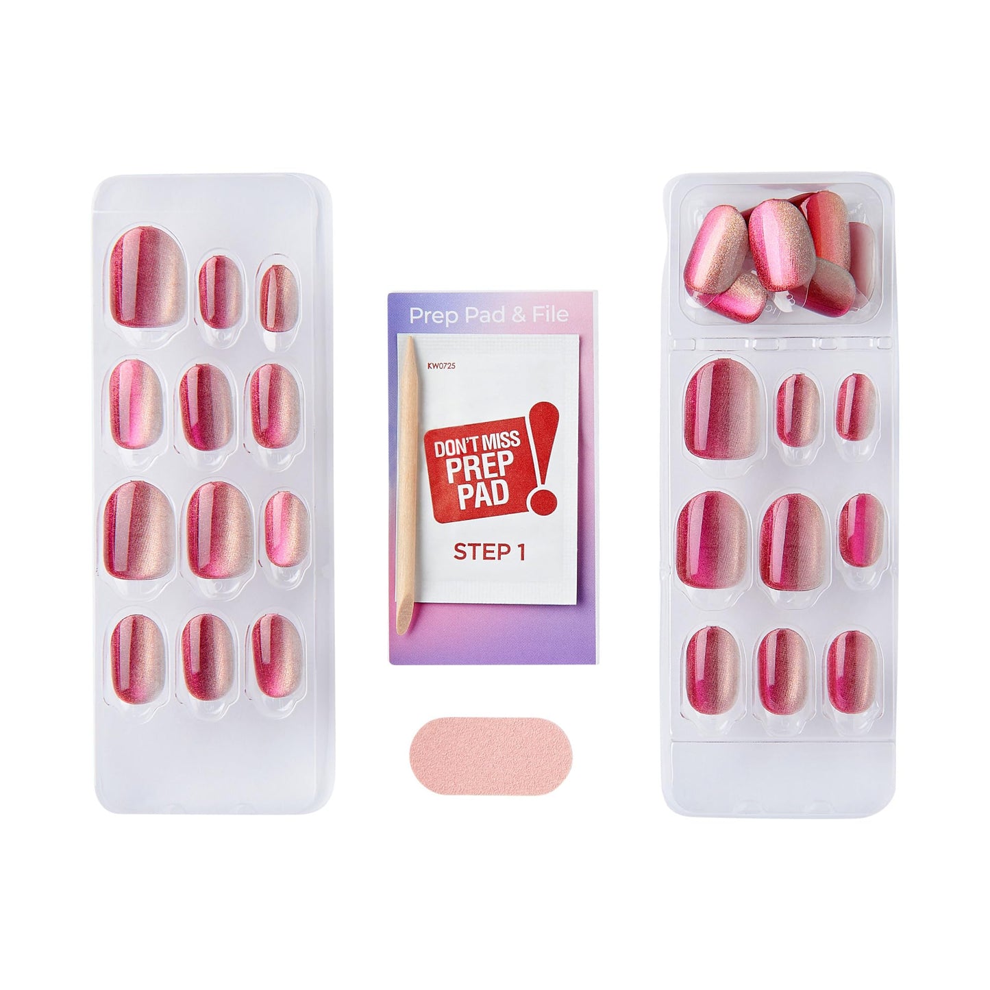 Kiss colorFX by Impress Press On Nails, Walk Out, 30 No Glue Peel and Stick Nails Kit with IMPROVED Adhesive, Pink Short Oval Pearlescent Effect, Includes Prep Pad, Manicure Stick & Mini File