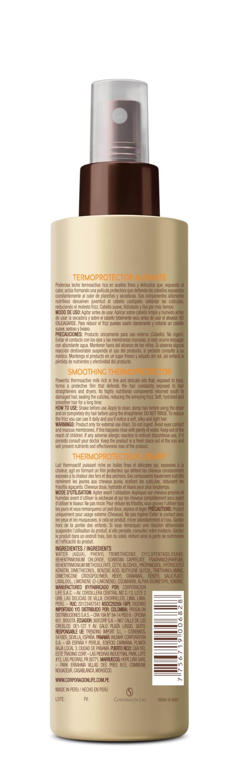 PLACENTA LIFE BE NATURAL LISSO KERATINA Smoothing Thermoprotector for Straight or Frizzy Hair - Protects from heat - Prolonged Smoothness.(250 ml/8.45 fl/oz)