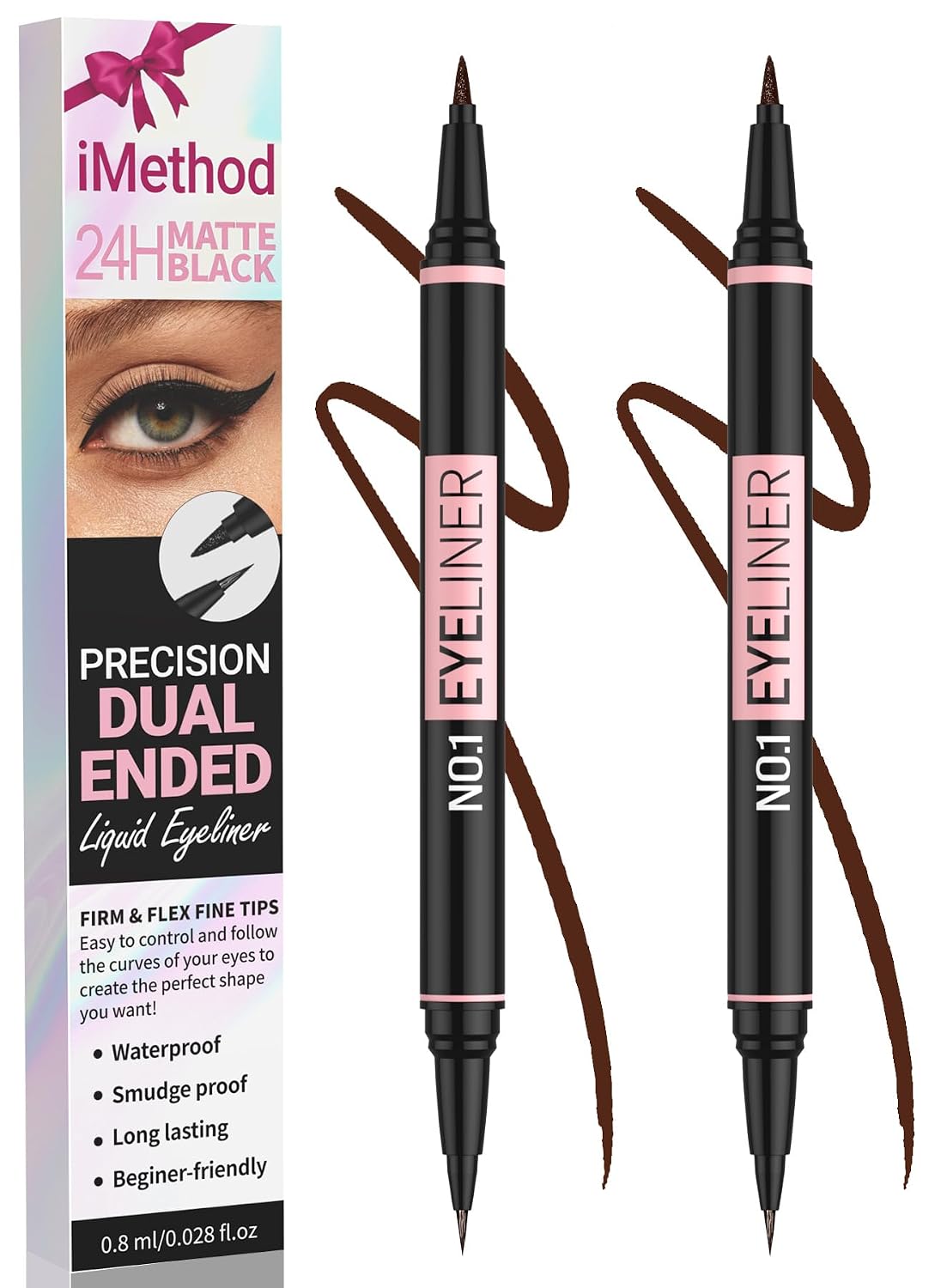 iMethod Liquid Eyeliner - Waterproof Dual-Ended Eye Liner with Precise Brush-Tip | Black, Long-Lasting, Smudge-Proof