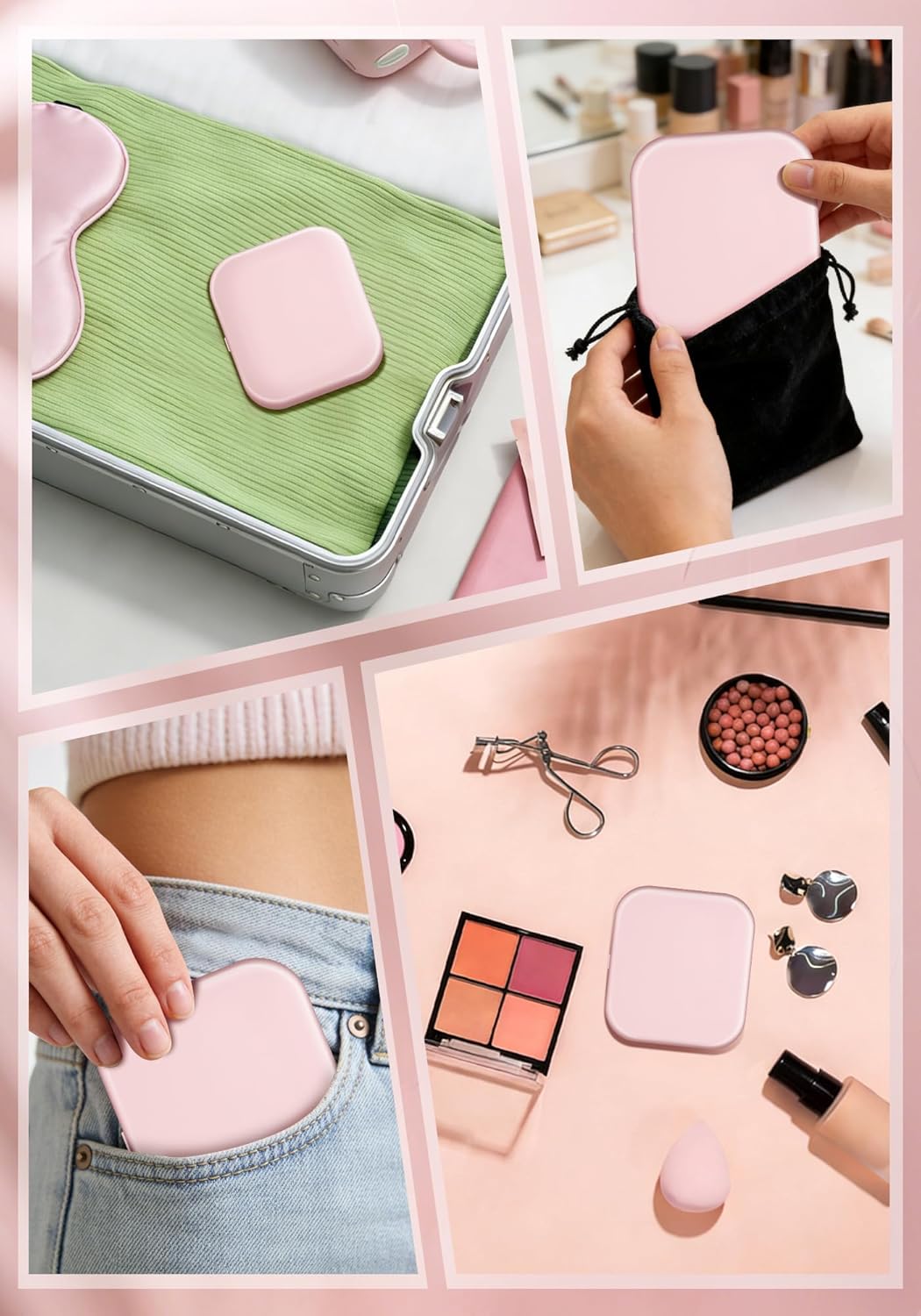 40X Rechargeable Magnifying Mirror with Light | Dimmable Brightness & 3 Lighting Modes - Portable Pink Travel Makeup Mirror