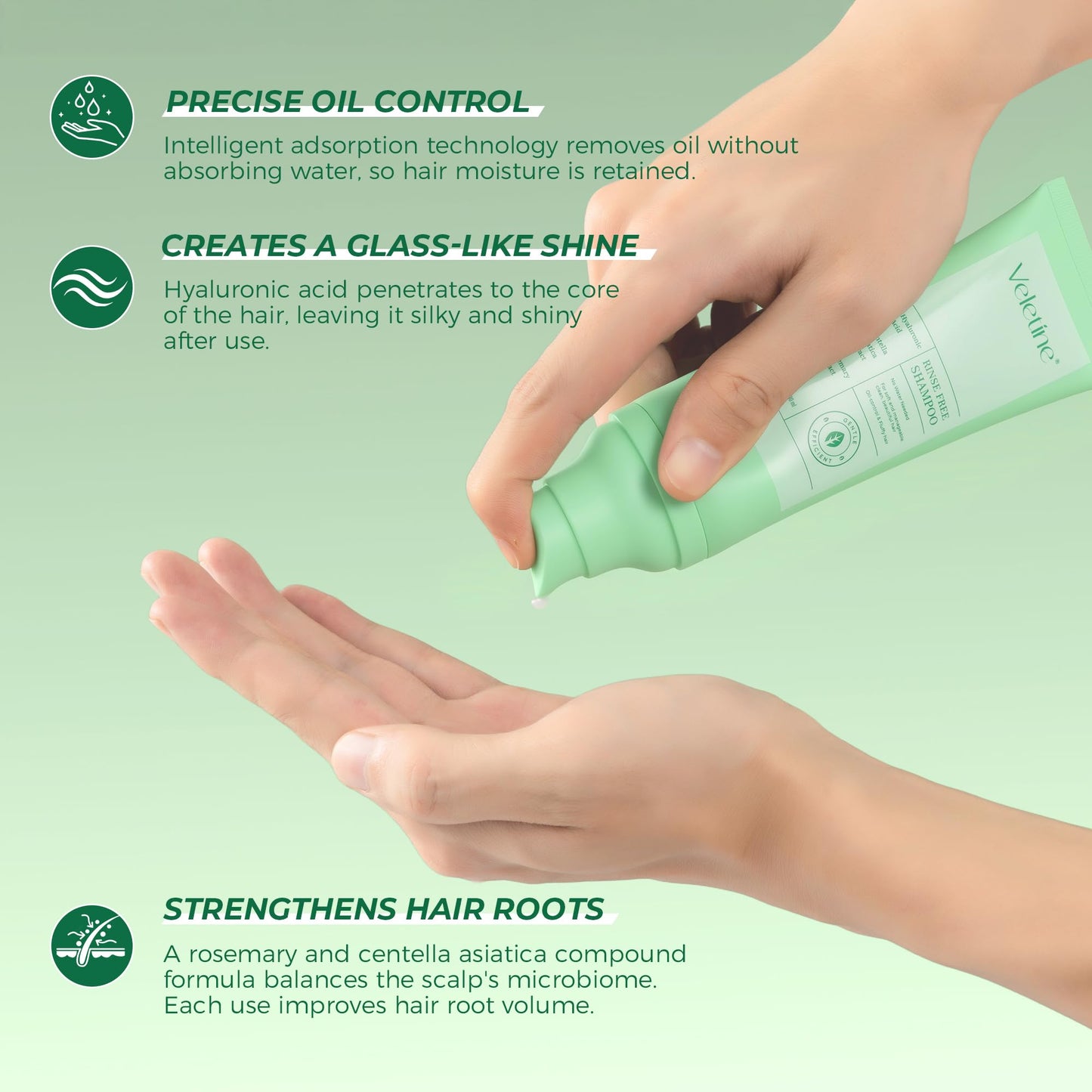 veletine No Rinse Shampoo,Waterless Rinse Free Shampoo, Oil-Control & Fluffy Hair, Leaves Hair Fresh, Clean For Hair, All Ages - Travel Portable 80ml/2.82 FL.OZ