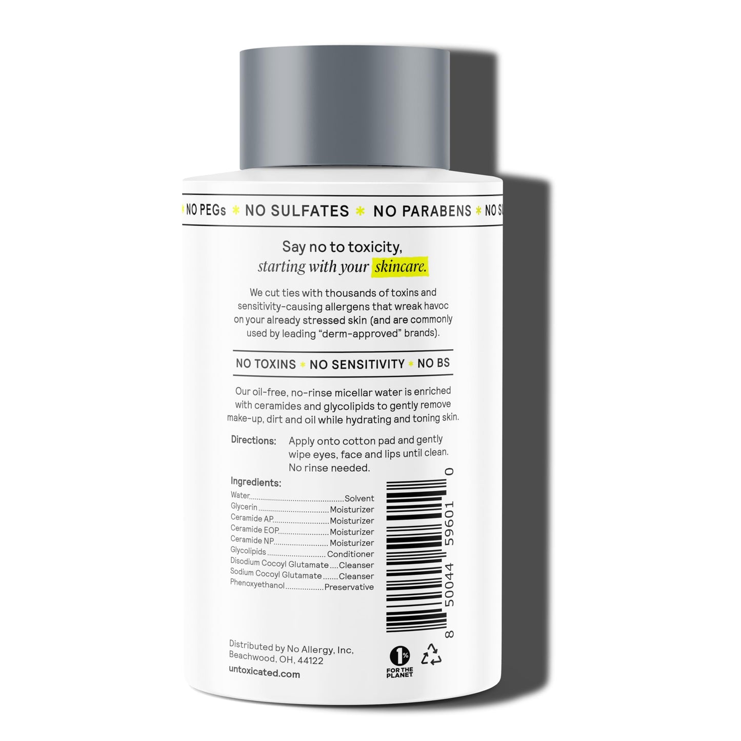 Untoxicated Micellar Water - Gentle Makeup Remover, No Rinse Cleanser & Toner for Sensitive Skin - No Common Irritants - Free From Alcohol, Oil, & Fragrance - 7 Ounce