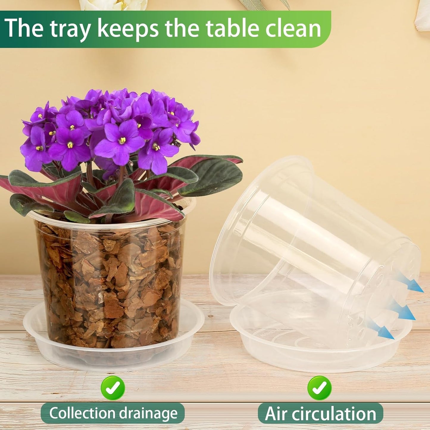 HQAUT 4/6/8/10 Inch Clear Nursery Pots with Drainage and Saucers, 24 Pack Clear Plant Pots, Variety Size Plastic Orchid Flower Pot for Indoor Outdoor