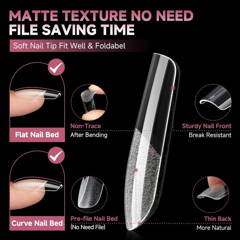 Medium Square Gel Nail Tips - Half Matte 312pcs Full Cover Acrylic Nails for DIY Art | 12 Sizes Available