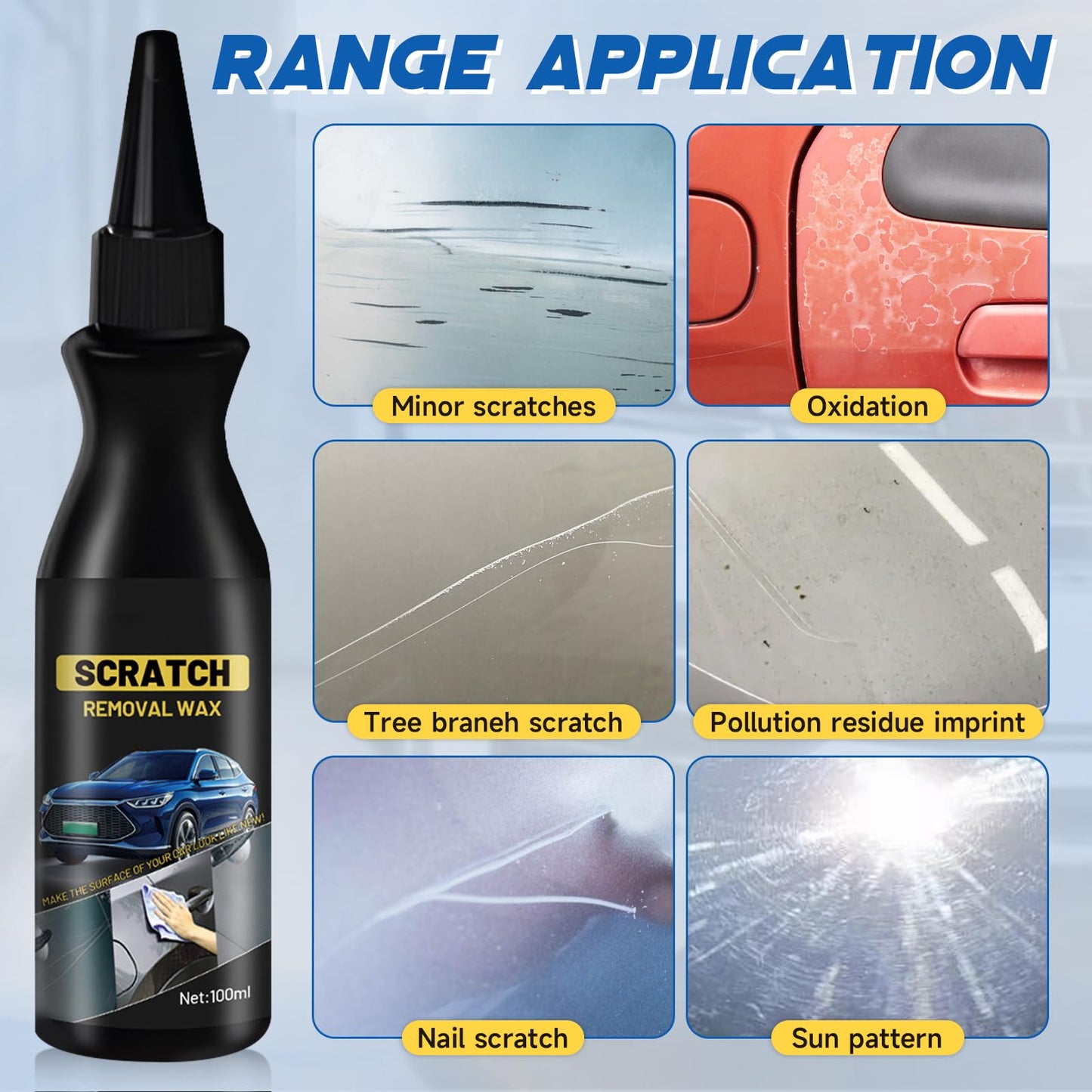 Car Scratch Repair Paste, Car Scratch Repair Paste Polishing Wax,120ml Car Scratch Remover,Car Paint Scratch Repair Wax, Car Cleaning Kit with Wipe & Sponge, for Slight Scratches (1PCS)
