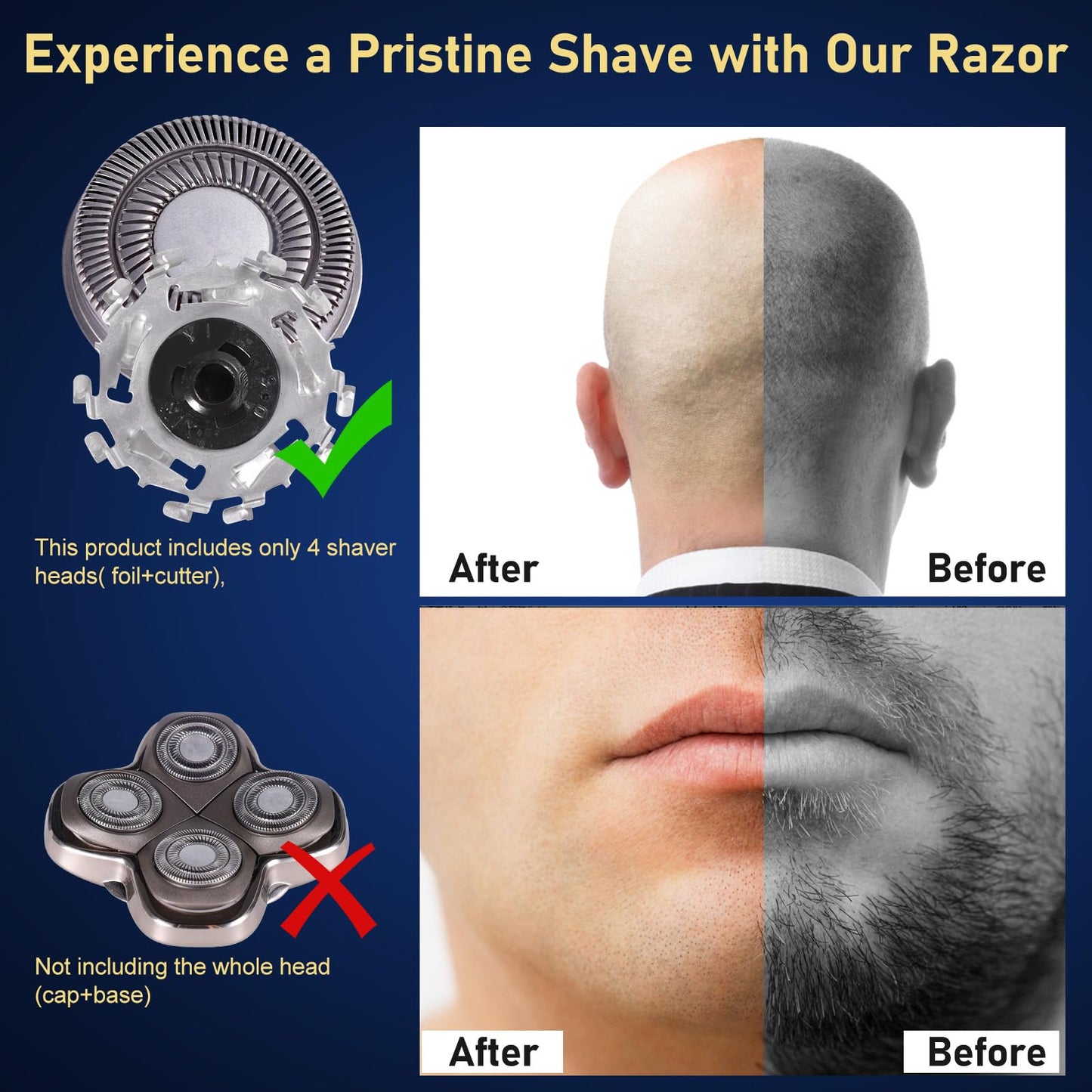 4pcs Shaver Replacement Blades for Skull Shaver Pitbull Forte PRO Series,Shaver Replacement Heads Compatible with Skull Shaver Pitbull Gold/Silver/Platinum/Diamond Pro Shaver and Palm Shaver