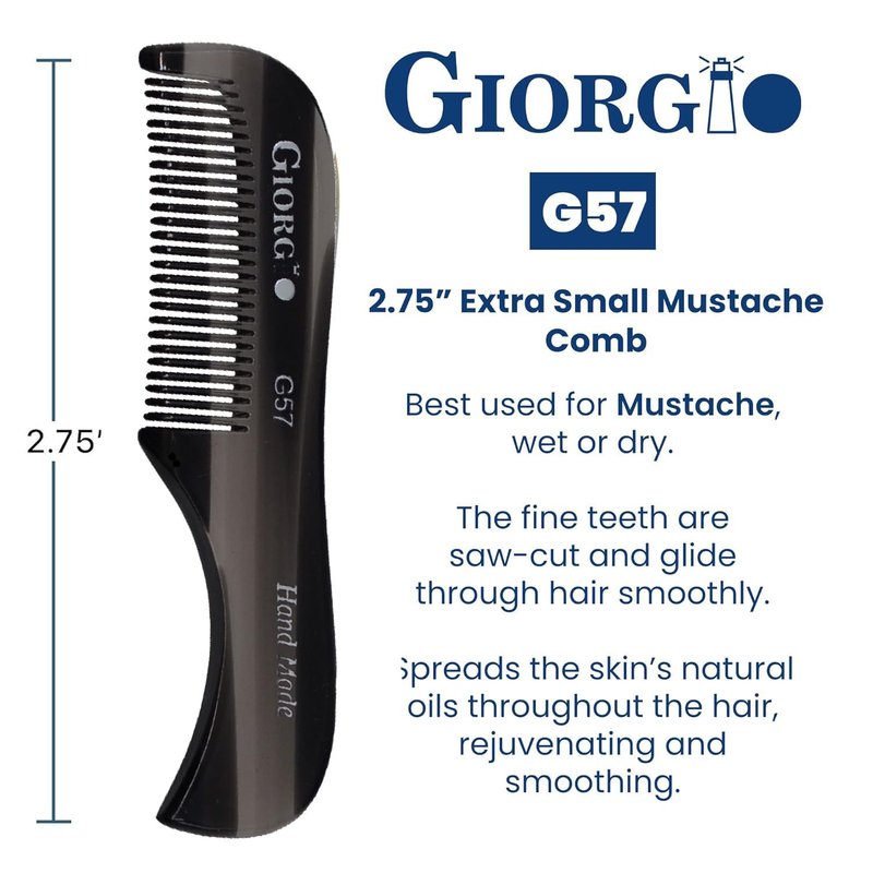 Giorgio G57 Extra Small 2.75 Inch Men's Fine Toothed Beard and Mustache Comb for Facial Hair Grooming and Styling. Wallet Pocket Comb Handmade of Quality Durable Cellulose, Saw-Cut and Hand Polished