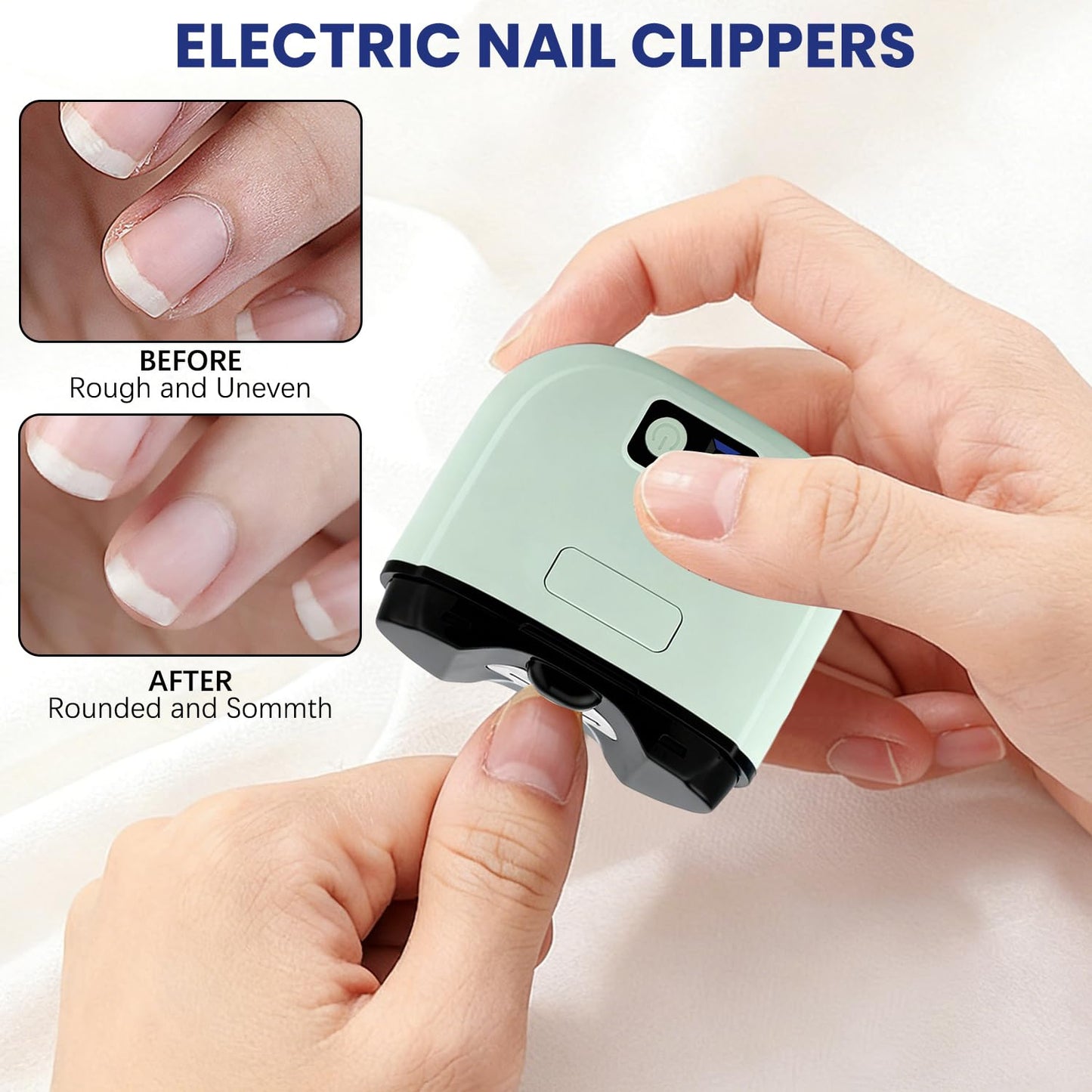 Electric Nail Clipper, 2026 New 3 in 1 Electric Polishing Automatic Nail Clippers,USB Rechargeable Automatic Trimmer, 3-Speed Levels for Seniors and Adults (White)