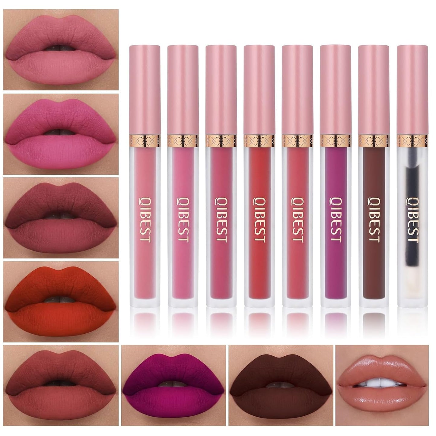 Matte Liquid Lipstick Set - 7 Pigmented Long-Lasting Shades + Lip Plumper | Velvet Waterproof Makeup Gift for Women